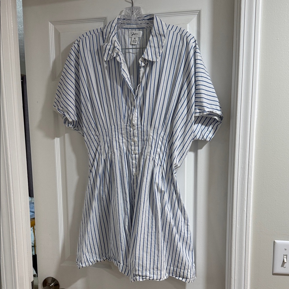 Japna Blue and White Striped Midi Dress